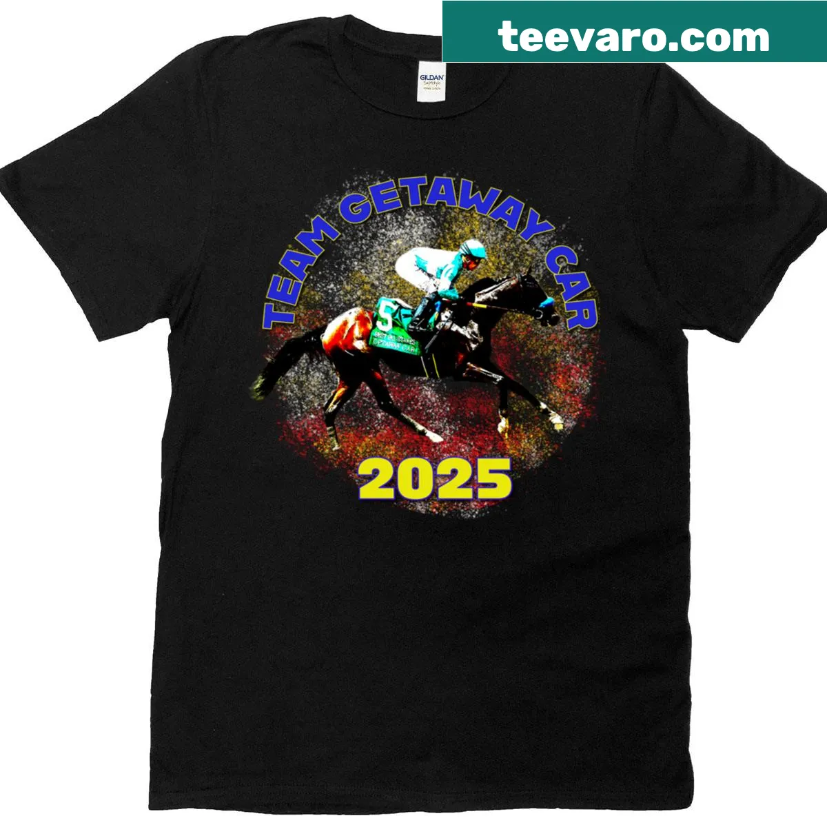 Getaway car graphic with Kentucky Derby 2025 text on classic t-shirt — on a men's t-shirt