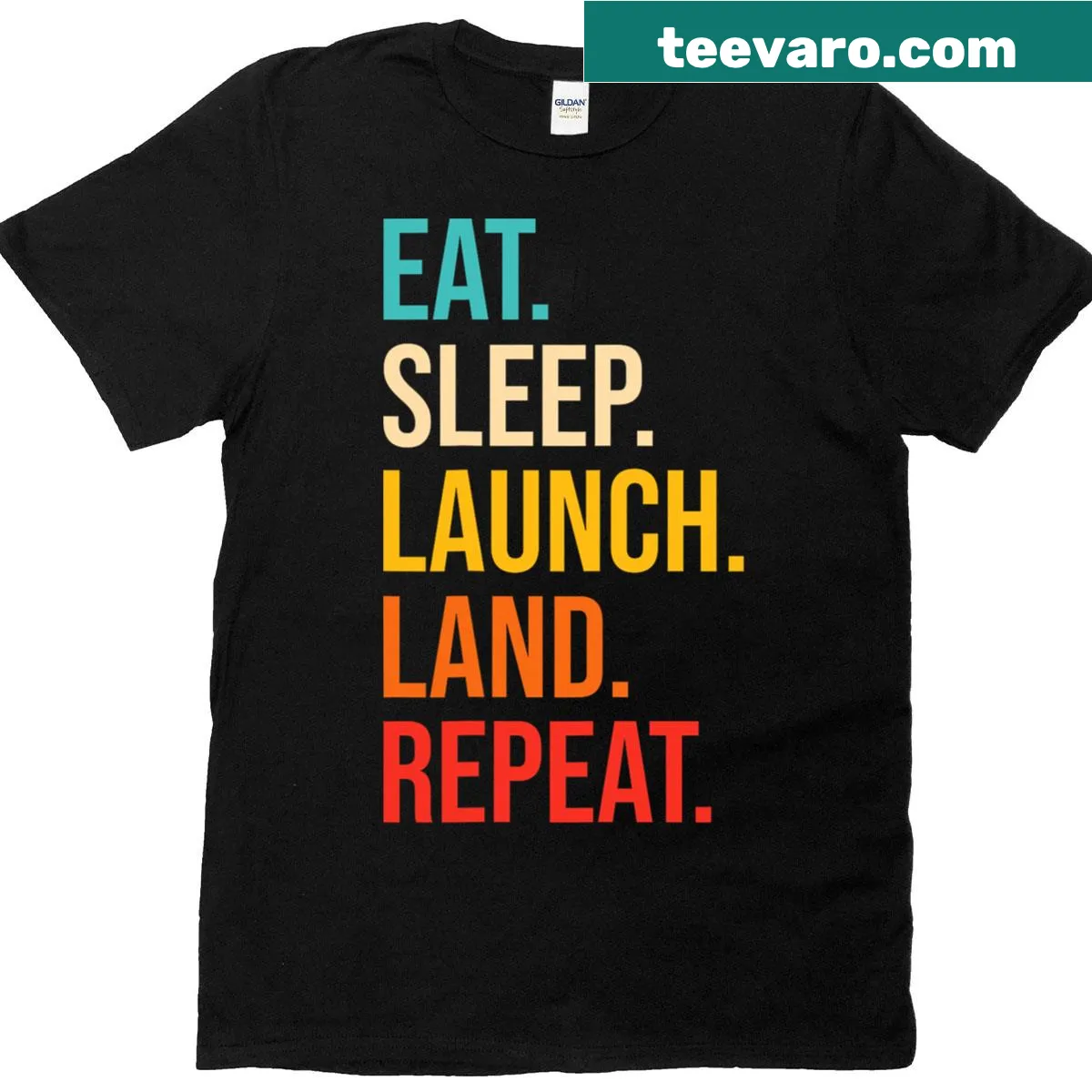 T-shirt showcasing eat, sleep, and launch cycle in a playful graphic — on a men's t-shirt