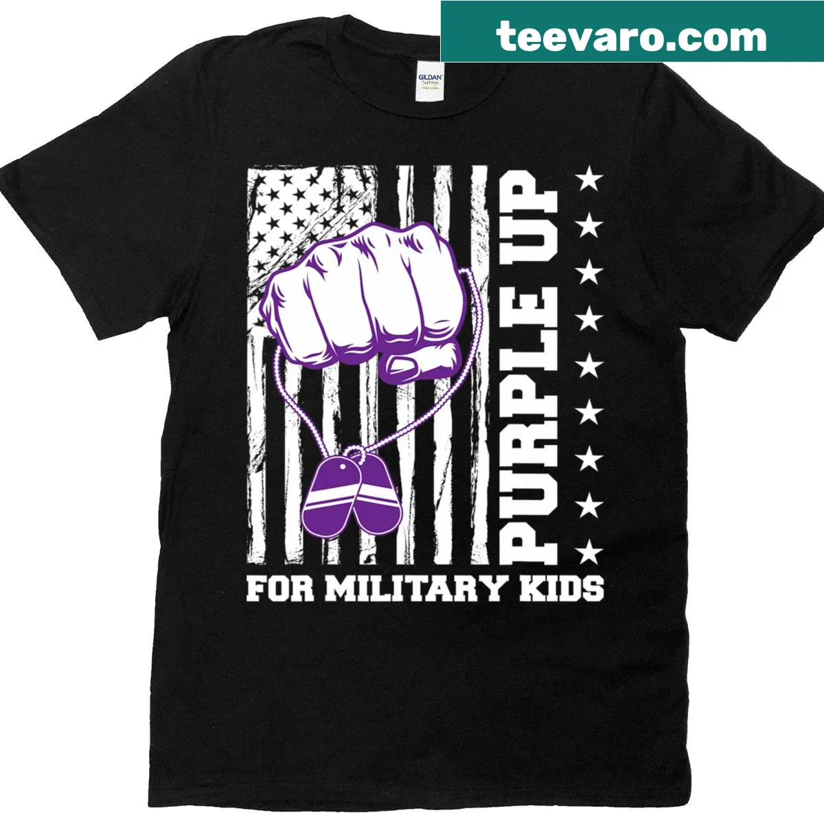 Military Kids Month of Purple Up t-shirt for kids — on a men's t-shirt