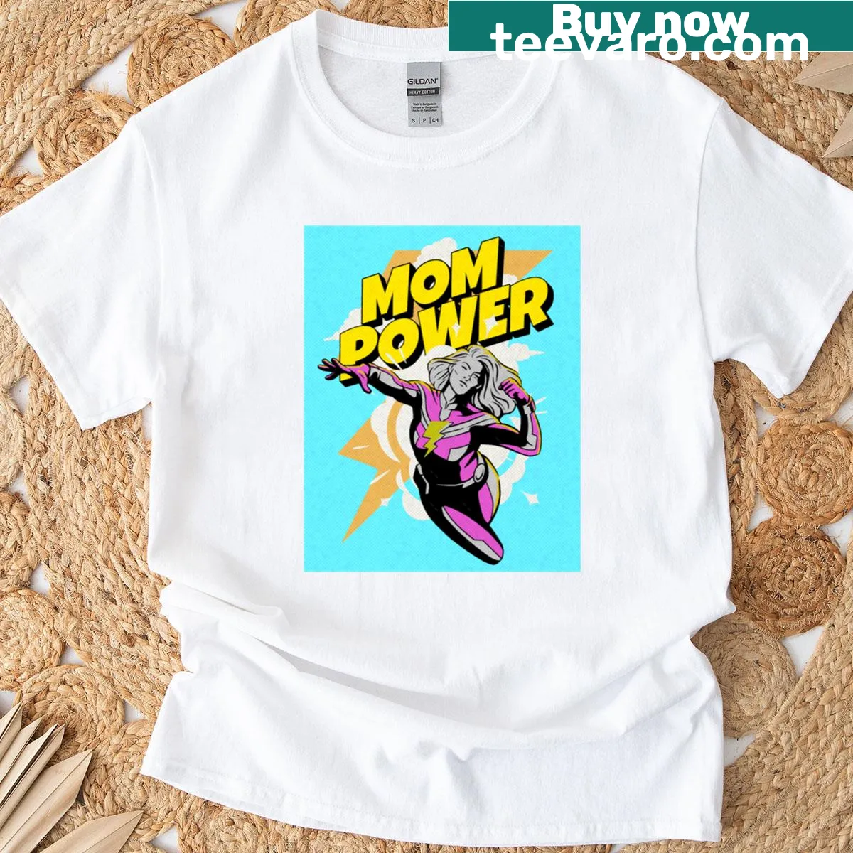 Mom Power t-shirt for Mother's Day with dynamic typography — on a men's t-shirt