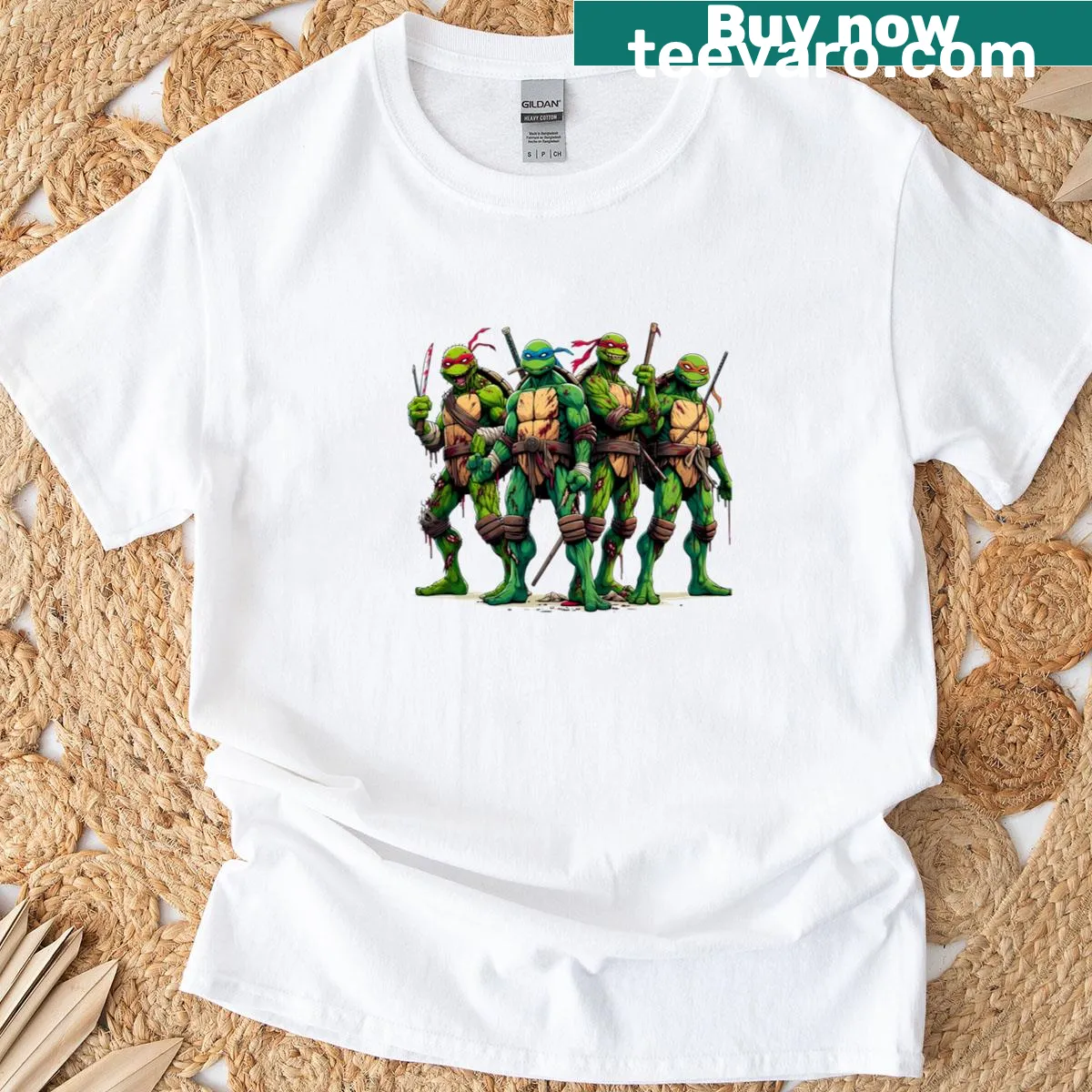 Zombie-themed Mutant Ninja Turtles t-shirt design. — on a men's t-shirt