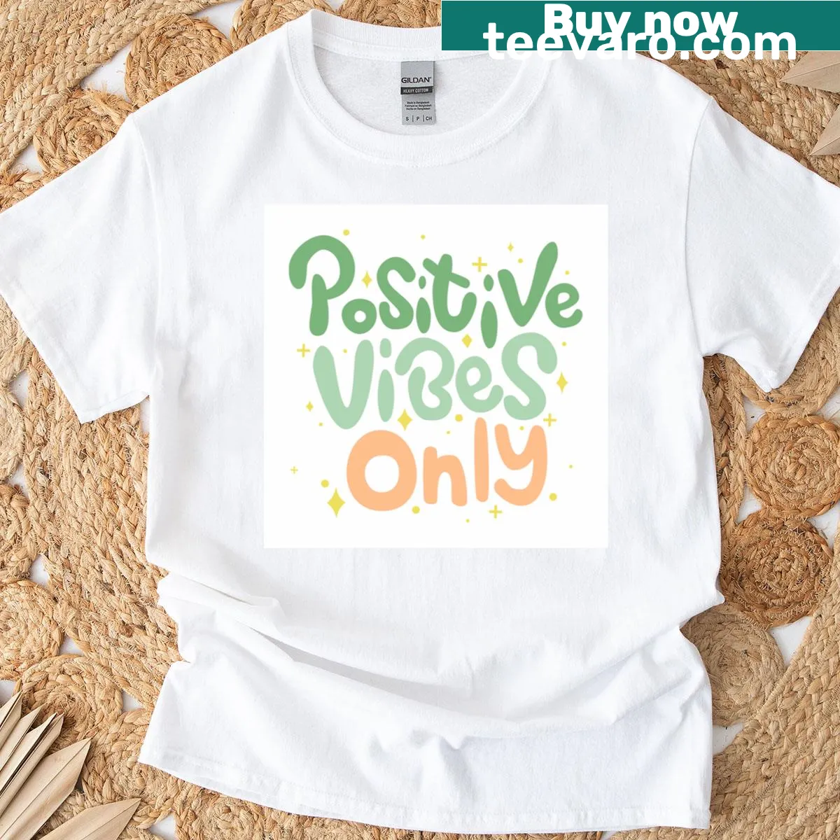 Cute t-shirt with the phrase 'Positive Vibes Only.' — on a men's t-shirt