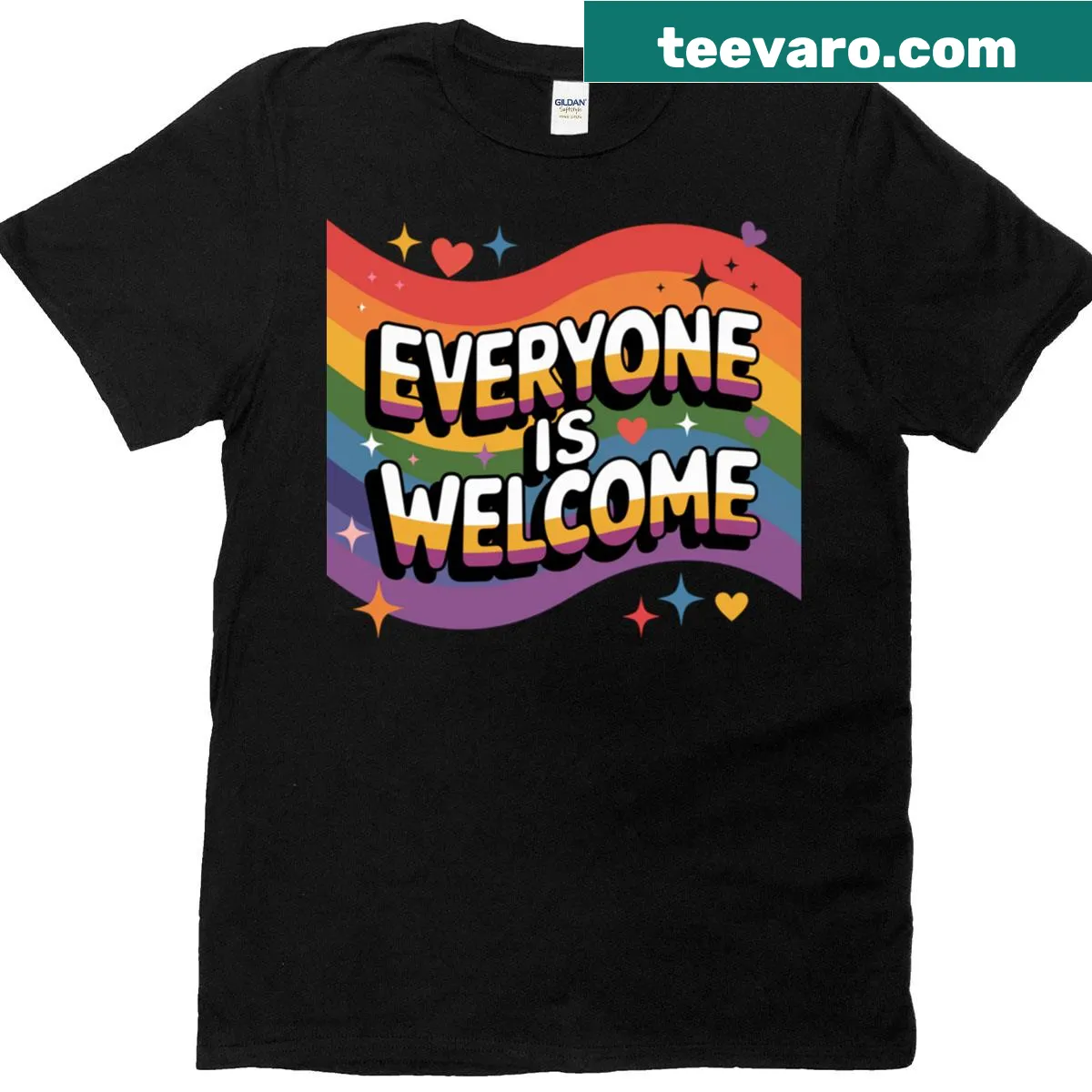 Inclusive T-shirt with a welcoming pride message — on a men's t-shirt
