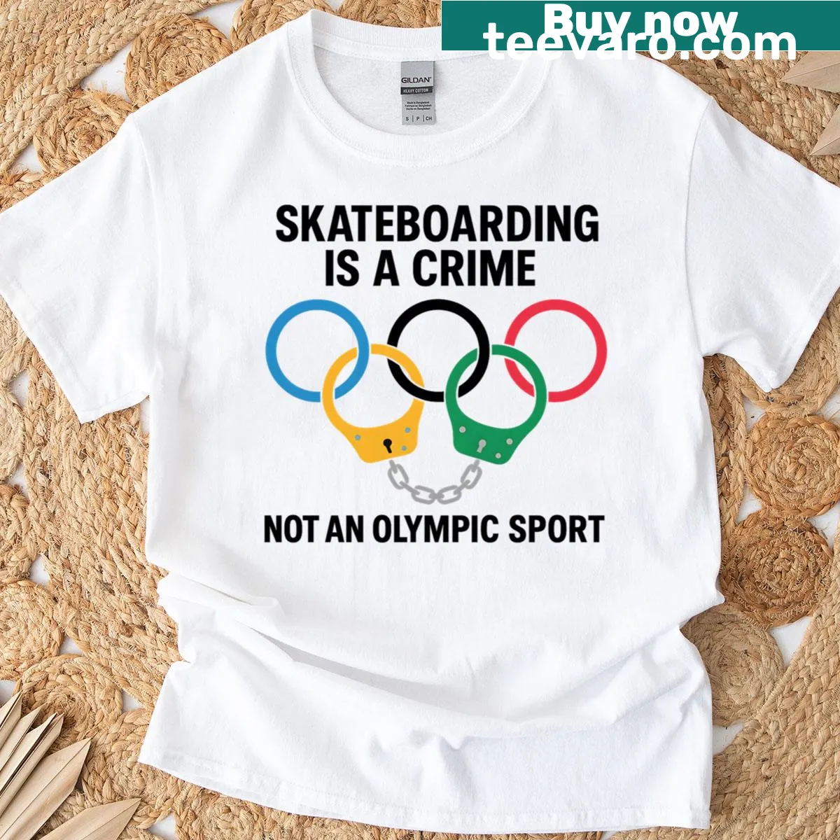 Vintage distressed T-shirt with skateboarding protest art and bold letters. — on a men's t-shirt