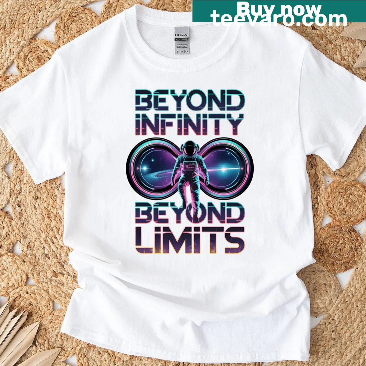 Graphic t-shirt featuring an astronaut design and inspirational space theme — on a men's t-shirt
