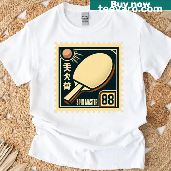 Retro T-shirt featuring ping pong graphics for table tennis lovers.