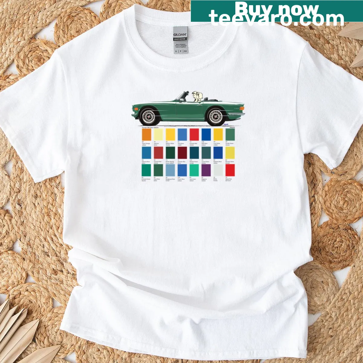 Realistic illustration of a TR6 classic car on T-shirt — on a men's t-shirt
