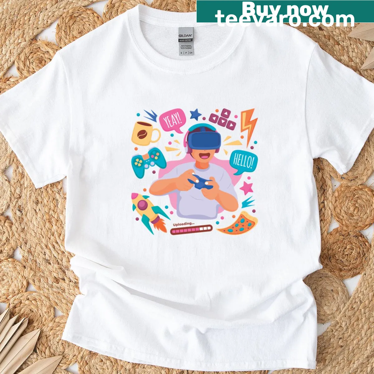 Whimsical graphic T-shirt celebrating virtual reality gaming — on a men's t-shirt