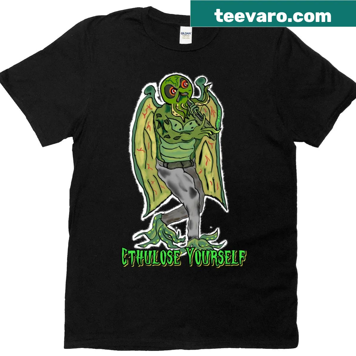 Humorous T-shirt featuring Cthulhu and rap battles design — on a men's t-shirt