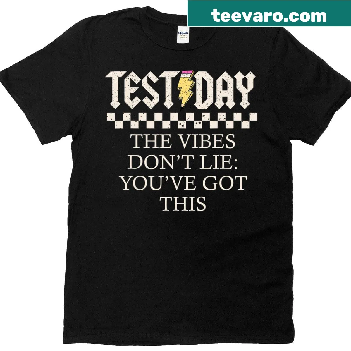 Motivational typography design for state testing on T-shirt — on a men's t-shirt