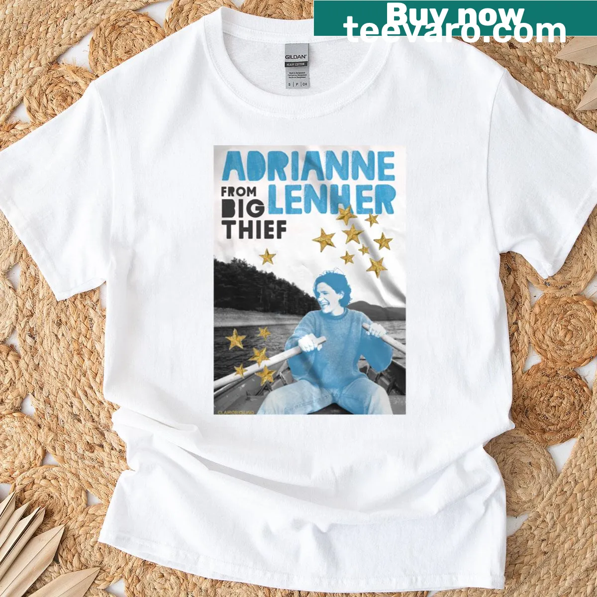 Minimalist T-shirt featuring Adrianne Lenker's name, ideal for music lovers. — on a men's t-shirt