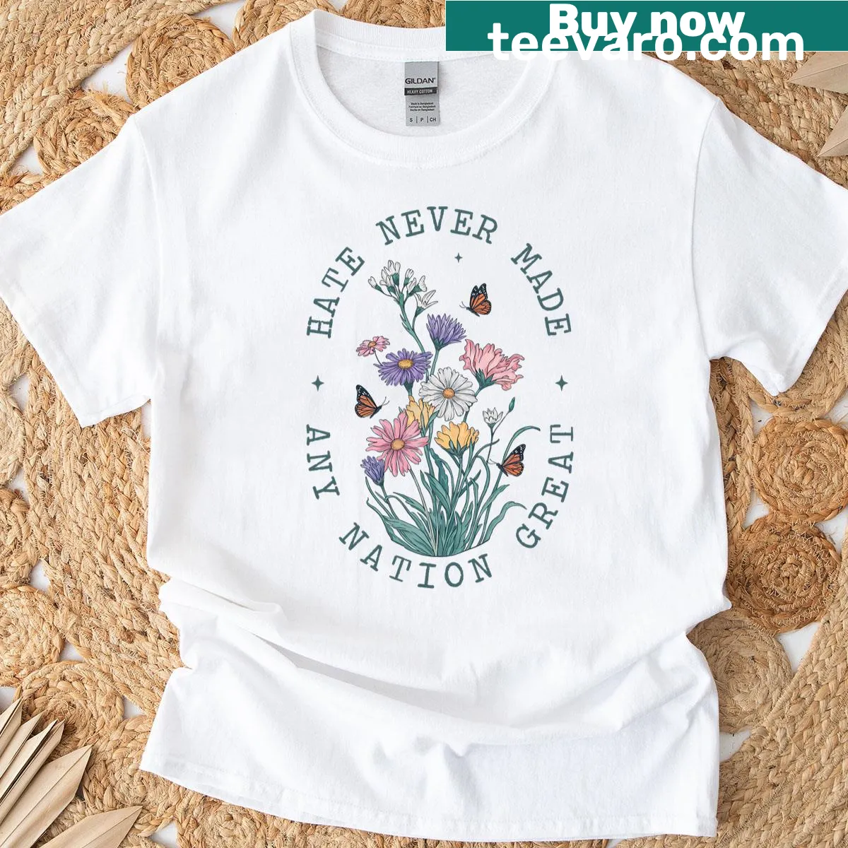 Floral butterflies design with political statement T-shirt — on a men's t-shirt