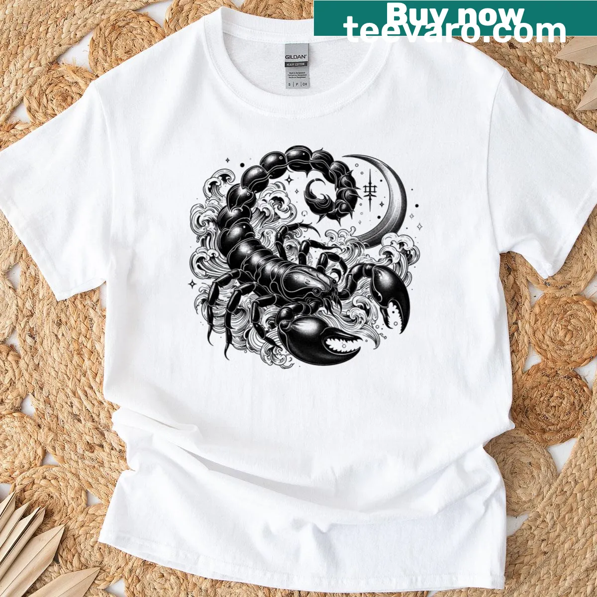 Scorpius constellation illustration on astrology-themed T-shirt — on a men's t-shirt