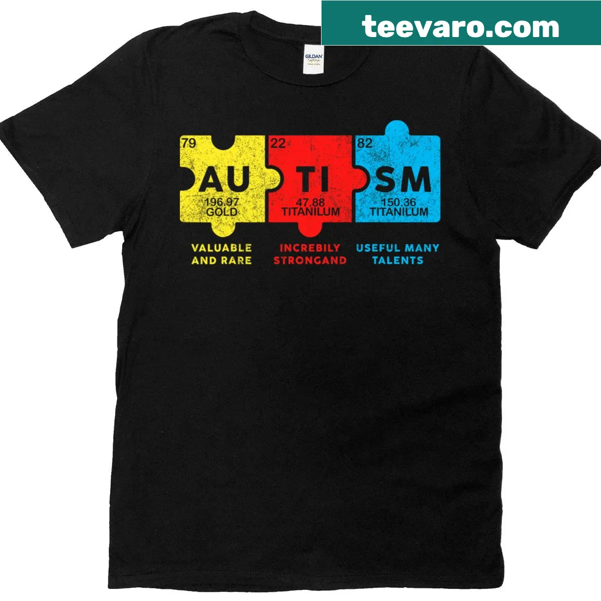 Periodic table elements representing ASD for autism awareness — on a men's t-shirt