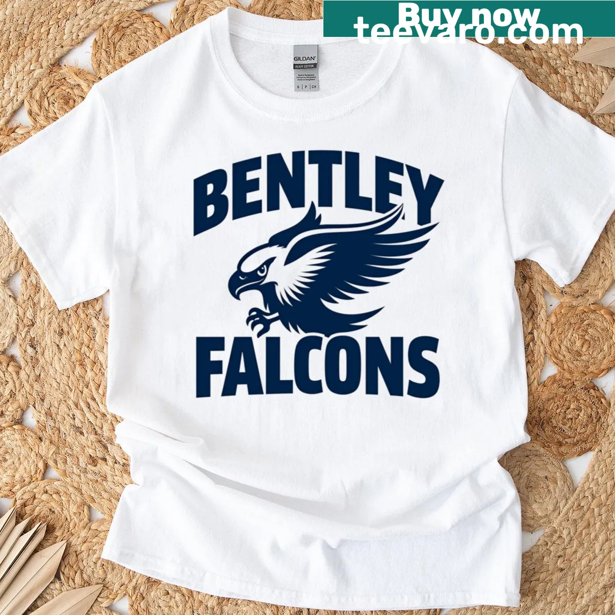 Illustrated T-shirt featuring falcons in flight design — on a men's t-shirt