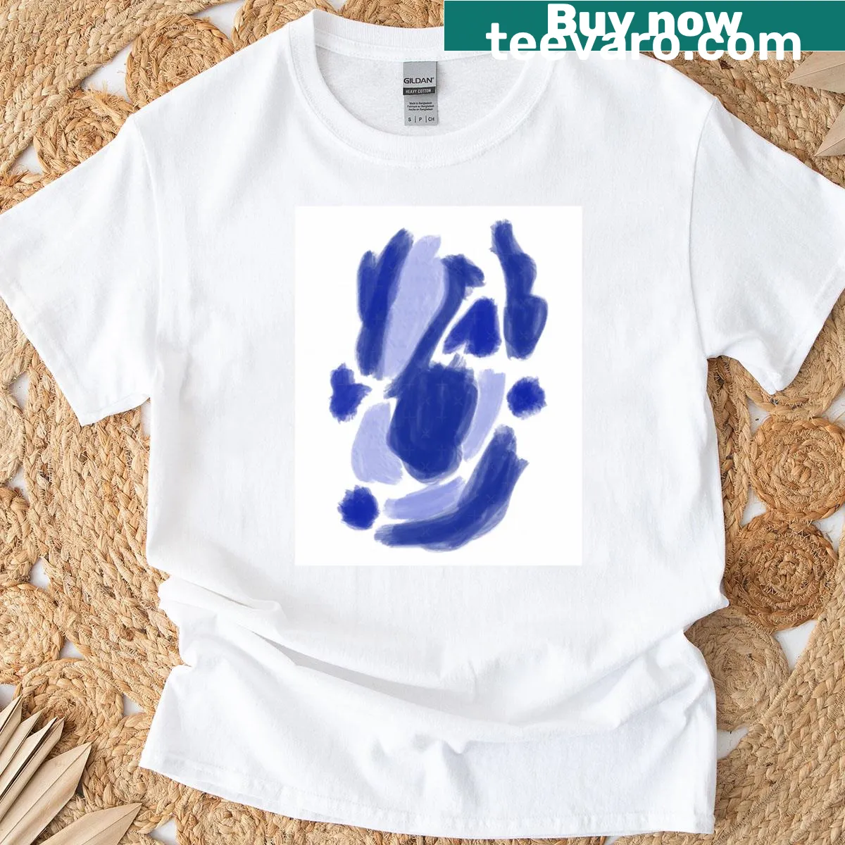 Minimalist abstract T-shirt with a focus on typography and modern art design. — on a men's t-shirt