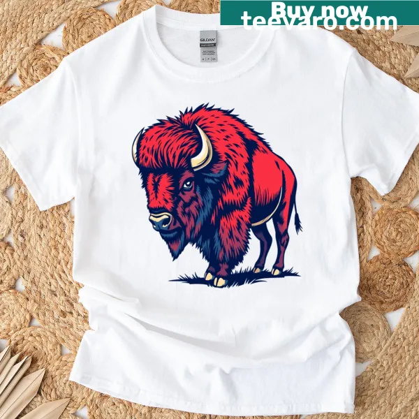 Illustrative T-shirt featuring a bold buffalo design, ideal for nature lovers.