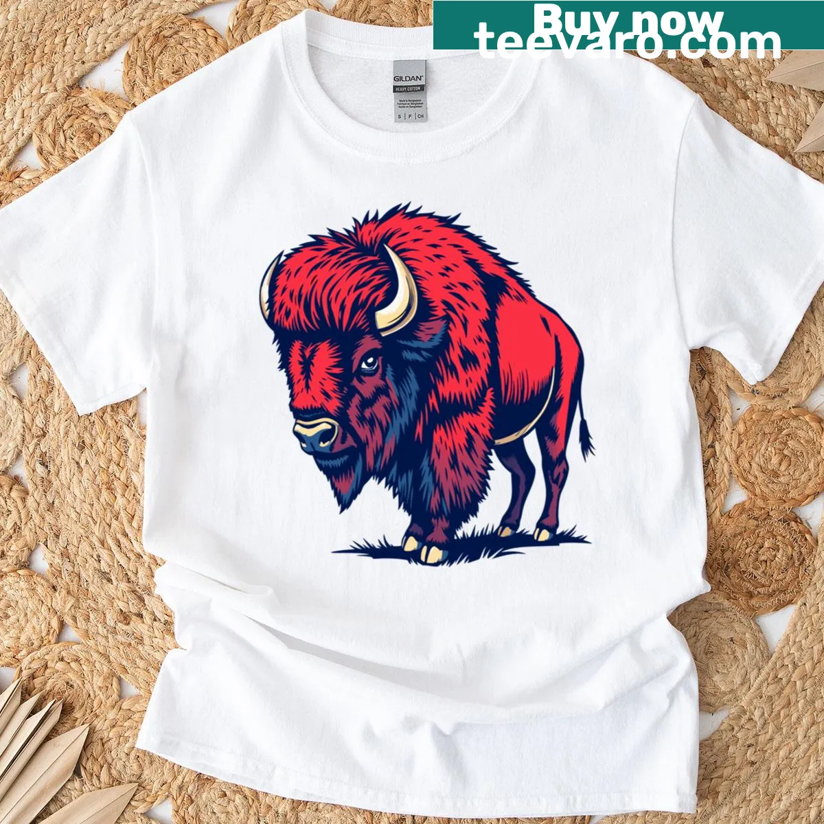 Illustrative T-shirt featuring a bold buffalo design, ideal for nature lovers. — on a men's t-shirt