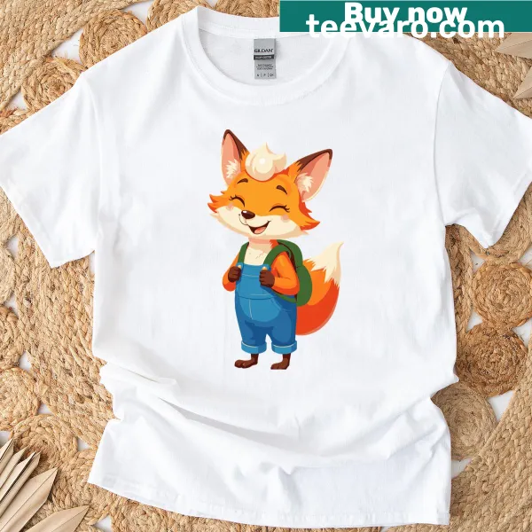 Cute T-shirt featuring a smiling fox with glasses, perfect for animal lovers.