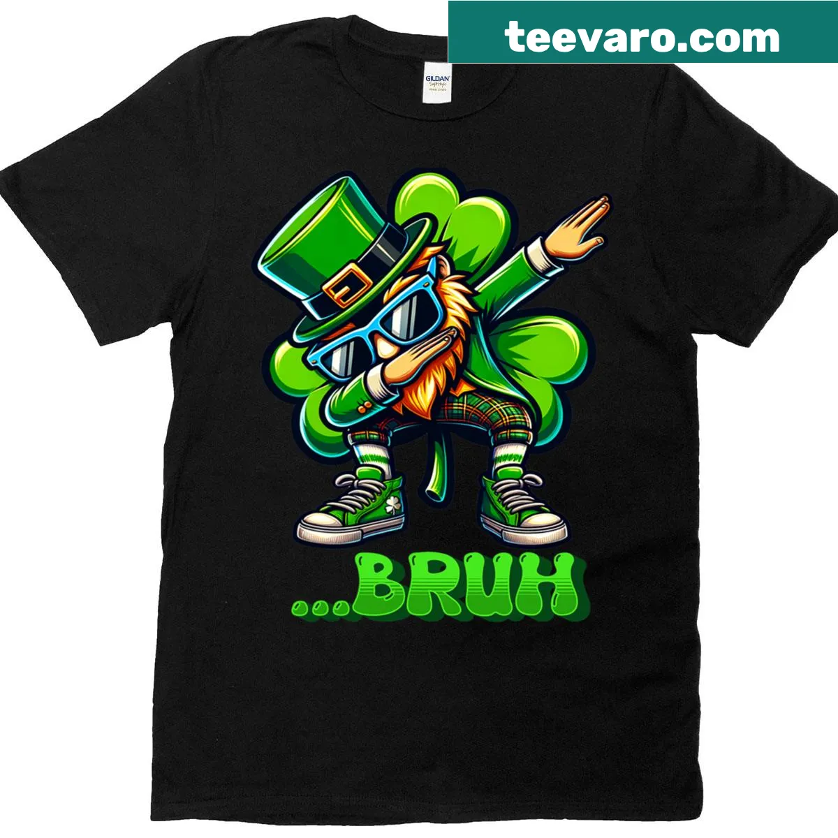 Funny dabbing shamrock graphic for St. Patrick's Day on t-shirt — on a men's t-shirt