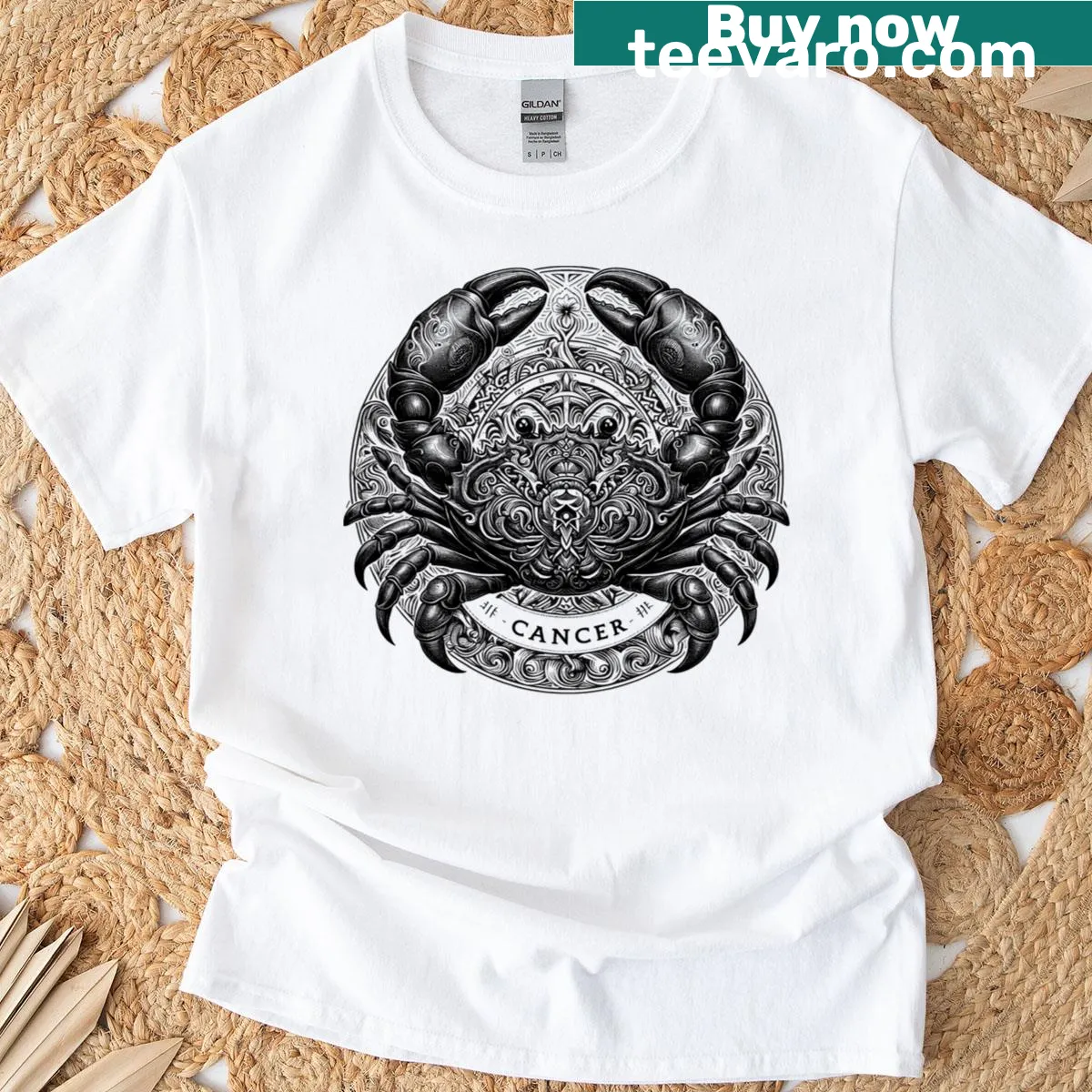 Cancer Zodiac Symbol t-shirt featuring a beautiful crab design — on a men's t-shirt