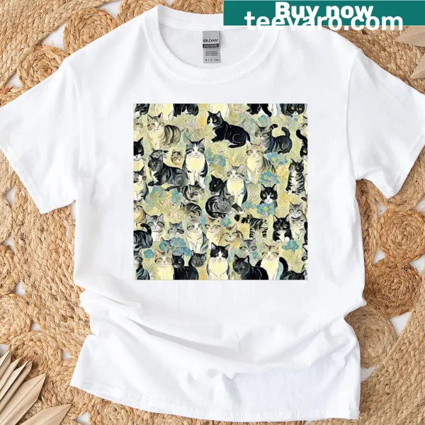 Cats and Flowers t-shirt with an adorable cat and floral design