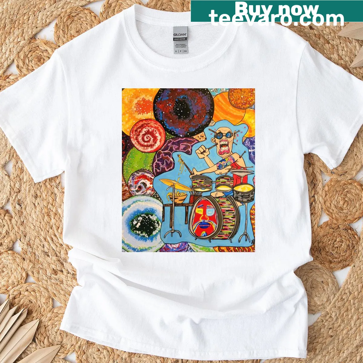 Funny Crazy Drummer t-shirt with playful drumming-themed typography — on a men's t-shirt