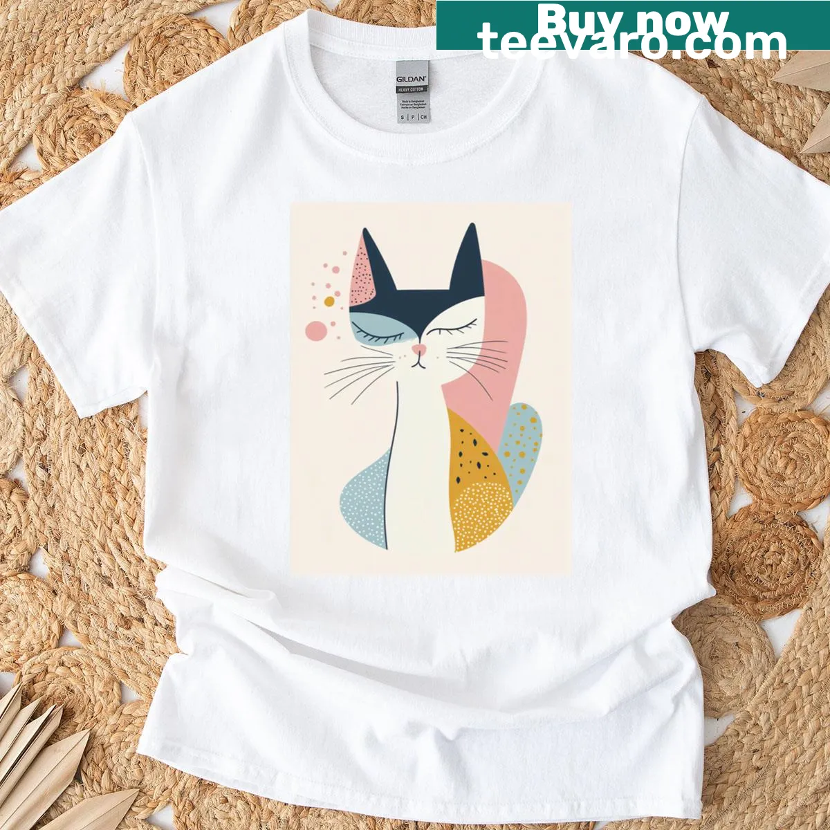 Cute abstract cat illustration on a pink T-shirt — on a men's t-shirt