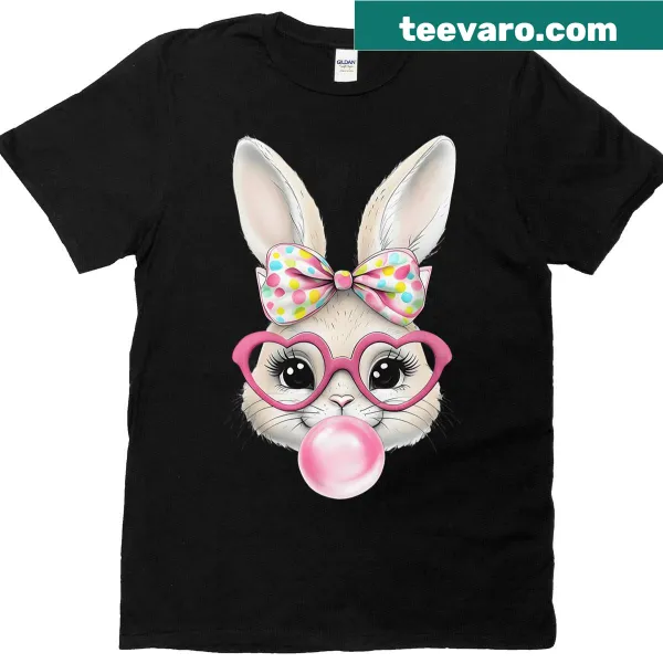Cute bunny rabbit face shirt with bow for girls