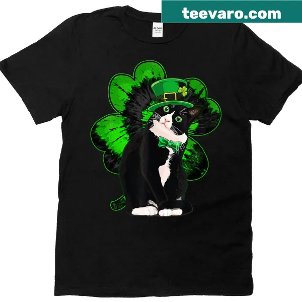 Cute St. Patrick's Day cat design with shamrocks on T-shirt
