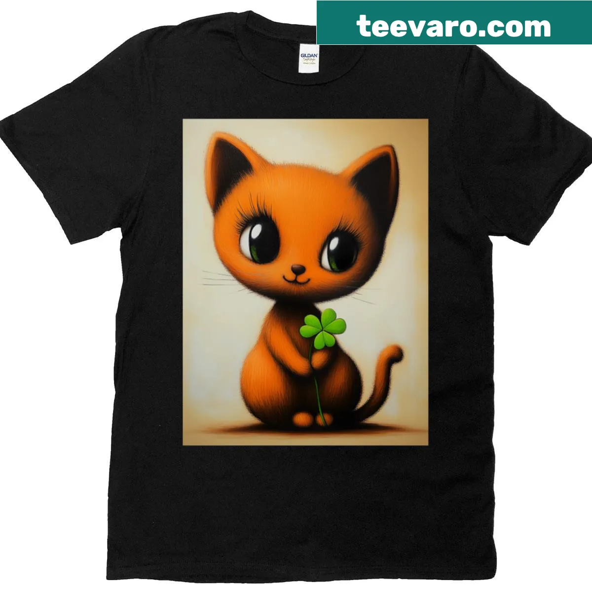 Cute cat with a clover illustration for St. Patrick's Day — on a men's t-shirt