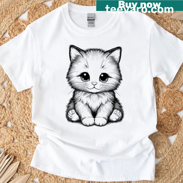 Adorable cartoon kittens in playful poses on a T-shirt