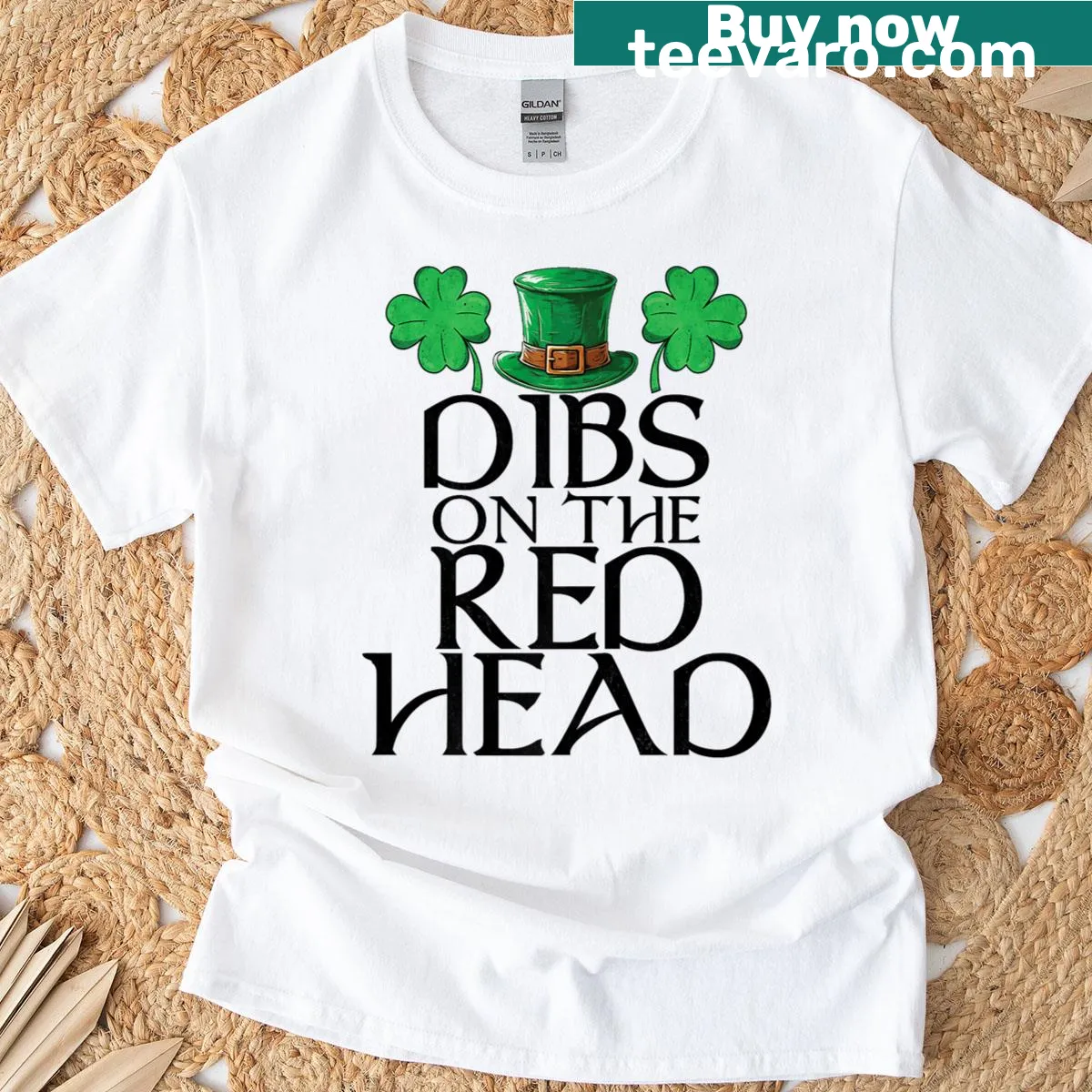 Funny St. Patrick's Day t-shirt with 'Dibs On The Redhead' — on a men's t-shirt