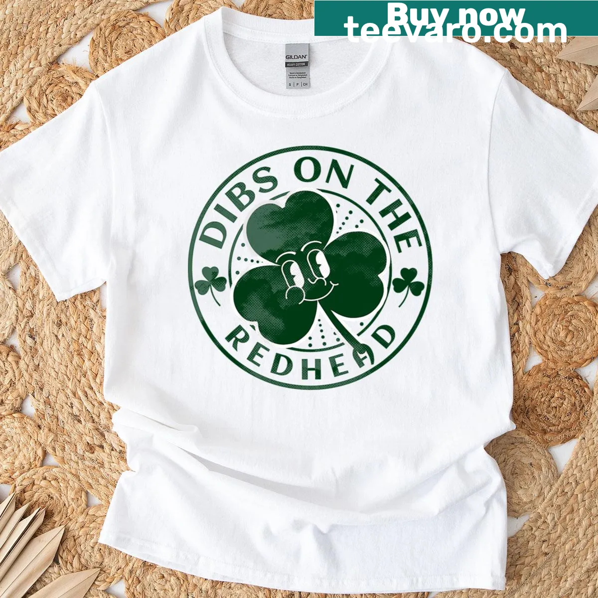 Irish St. Patrick's Day t-shirt with humorous 'Dibs On The Redhead' text — on a men's t-shirt