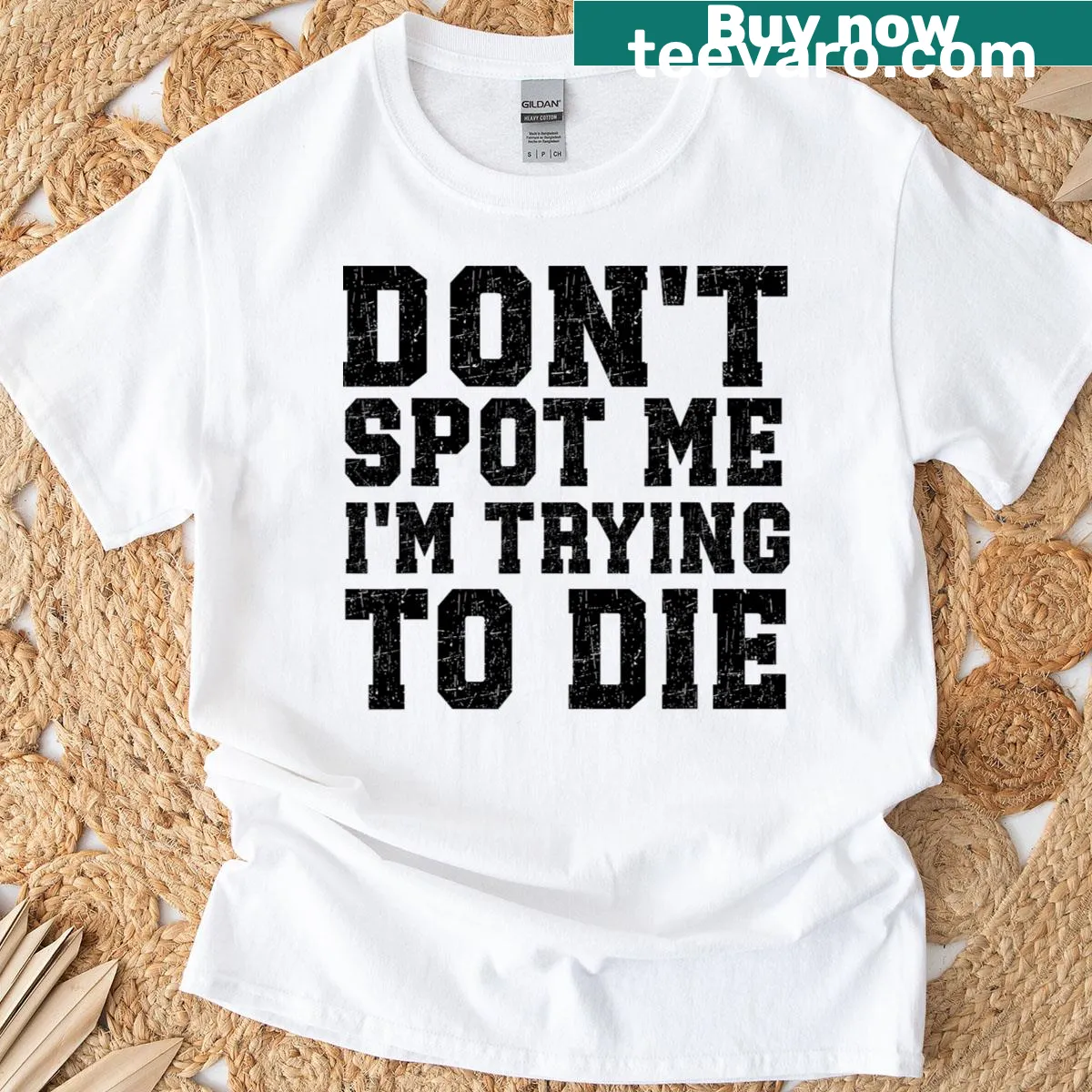 Vintage bodybuilding t-shirt with edgy graphic text — on a men's t-shirt