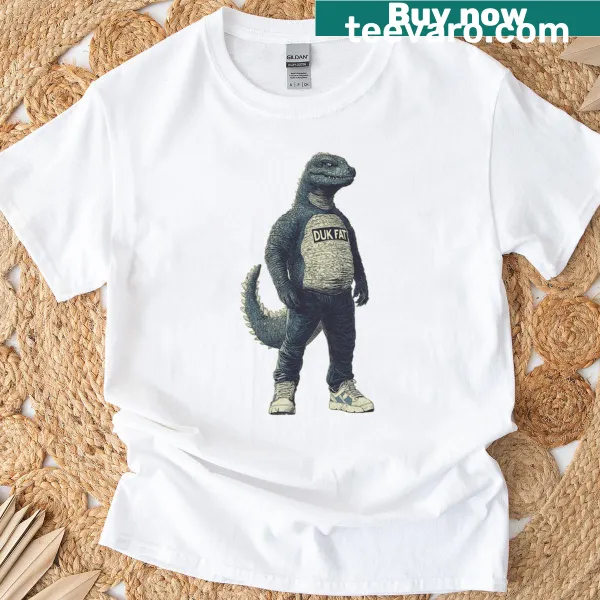 Humorous t-shirt featuring an illustration of Duk Fat Bobzilla character