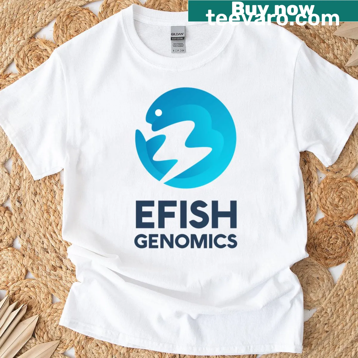 Efish Genomics logo printed on a modern T-shirt. — on a men's t-shirt