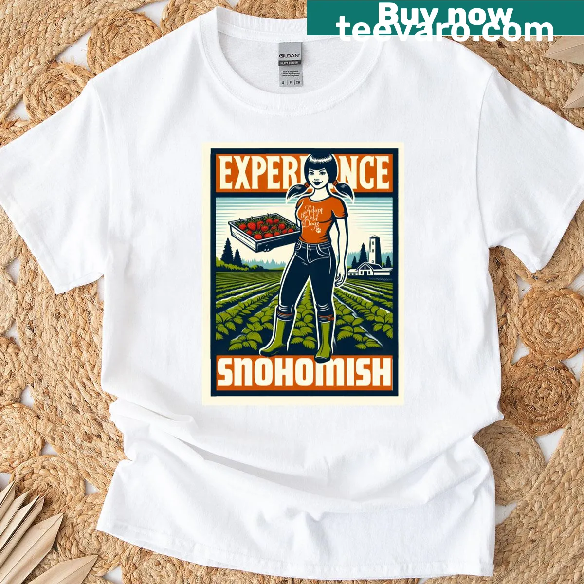 Vintage travel poster design featuring Snohomish, Washington. — on a men's t-shirt