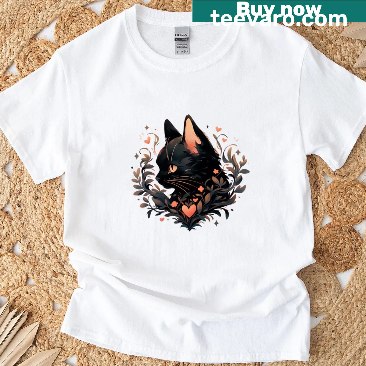 Cartoon t-shirt featuring playful cats in an enchanted setting — on a men's t-shirt