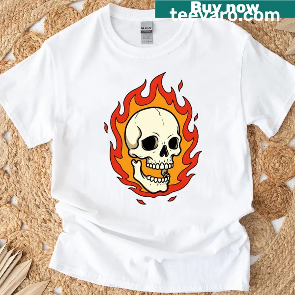 Illustrated Flaming Skull T-shirt with bright flames
