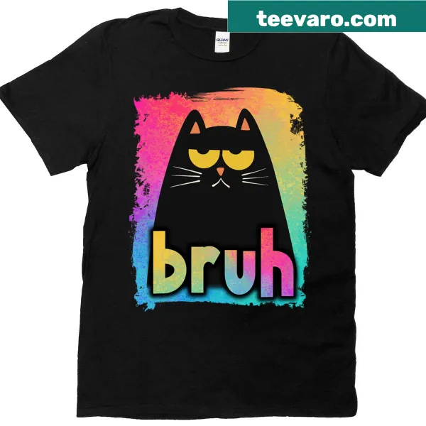 Meme graphic t-shirt featuring a funny cat and 'Bruh' text