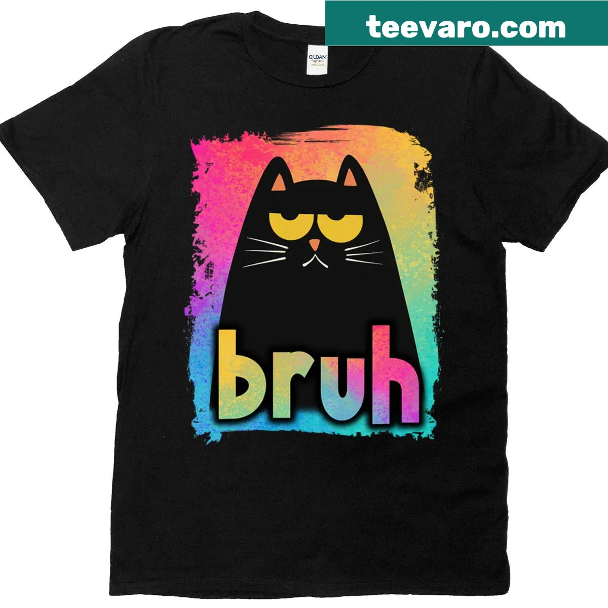 Meme graphic t-shirt featuring a funny cat and 'Bruh' text — on a men's t-shirt