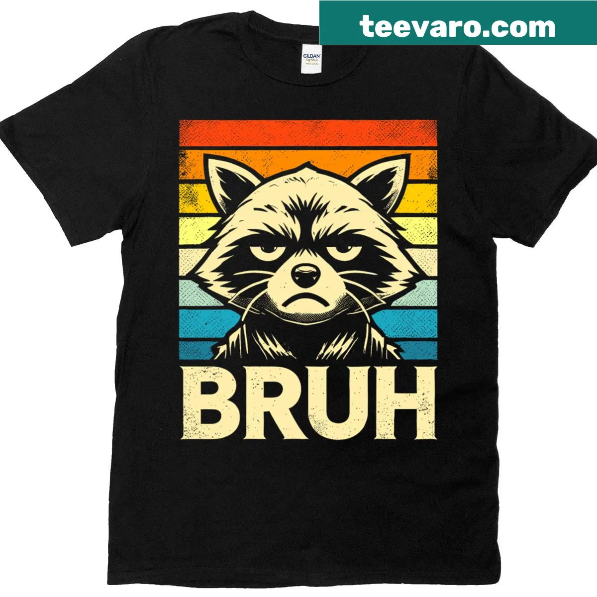 Funny T-shirt featuring a cartoon raccoon meme — on a men's t-shirt