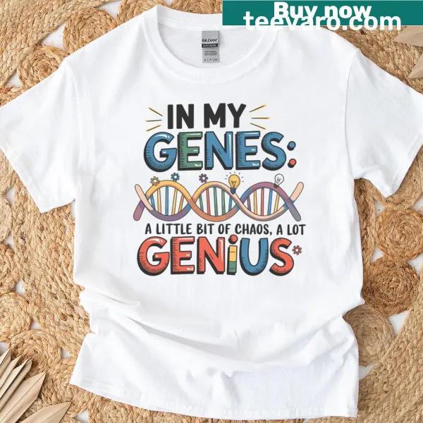 Stylized DNA strand graphic on a T-shirt