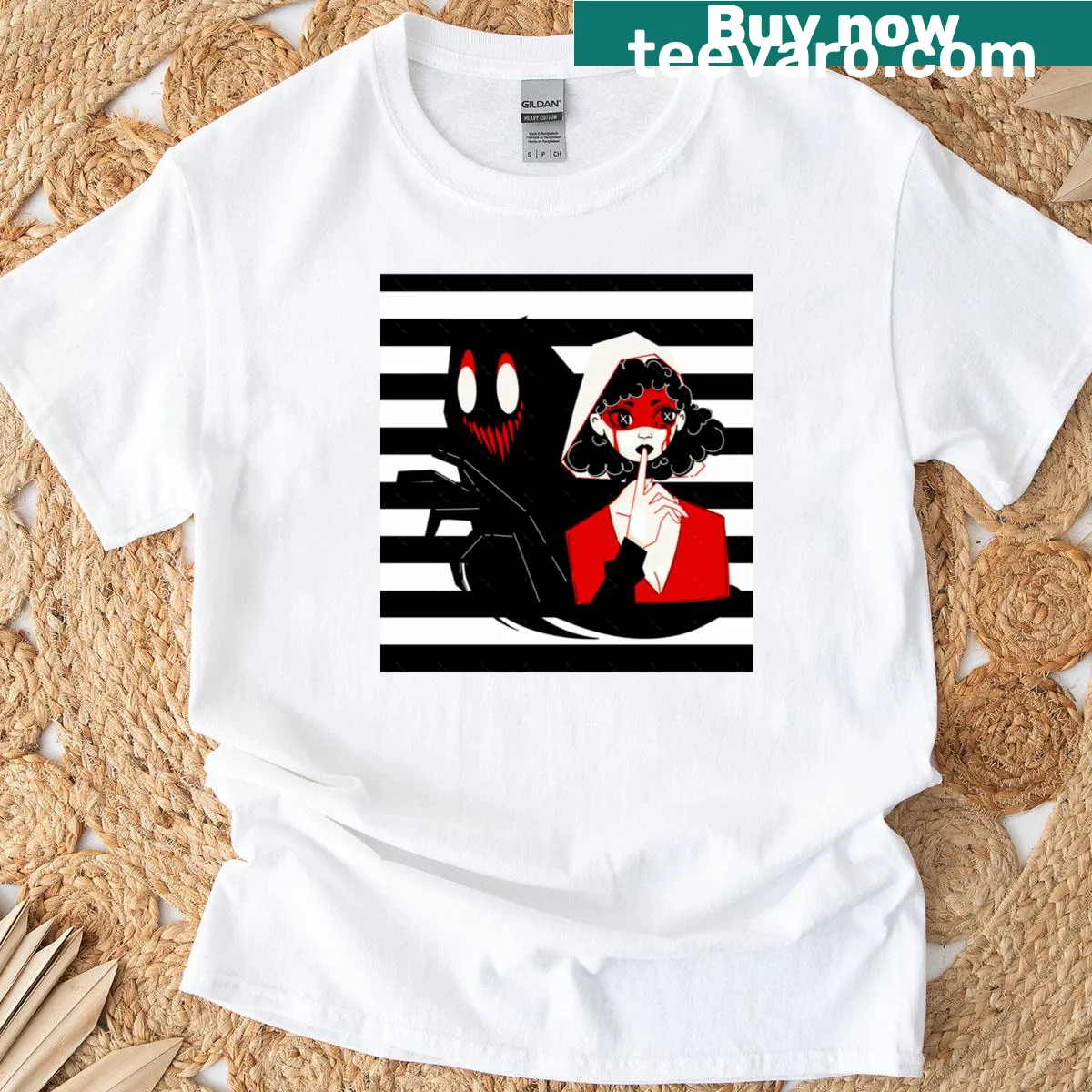 Illustration of a girl and her monster on a t-shirt — on a men's t-shirt