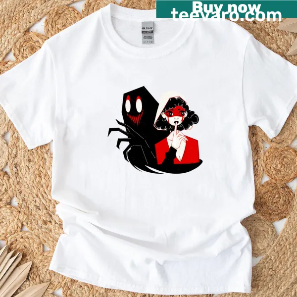 Illustration of a girl and her friendly monster on a kids' T-shirt
