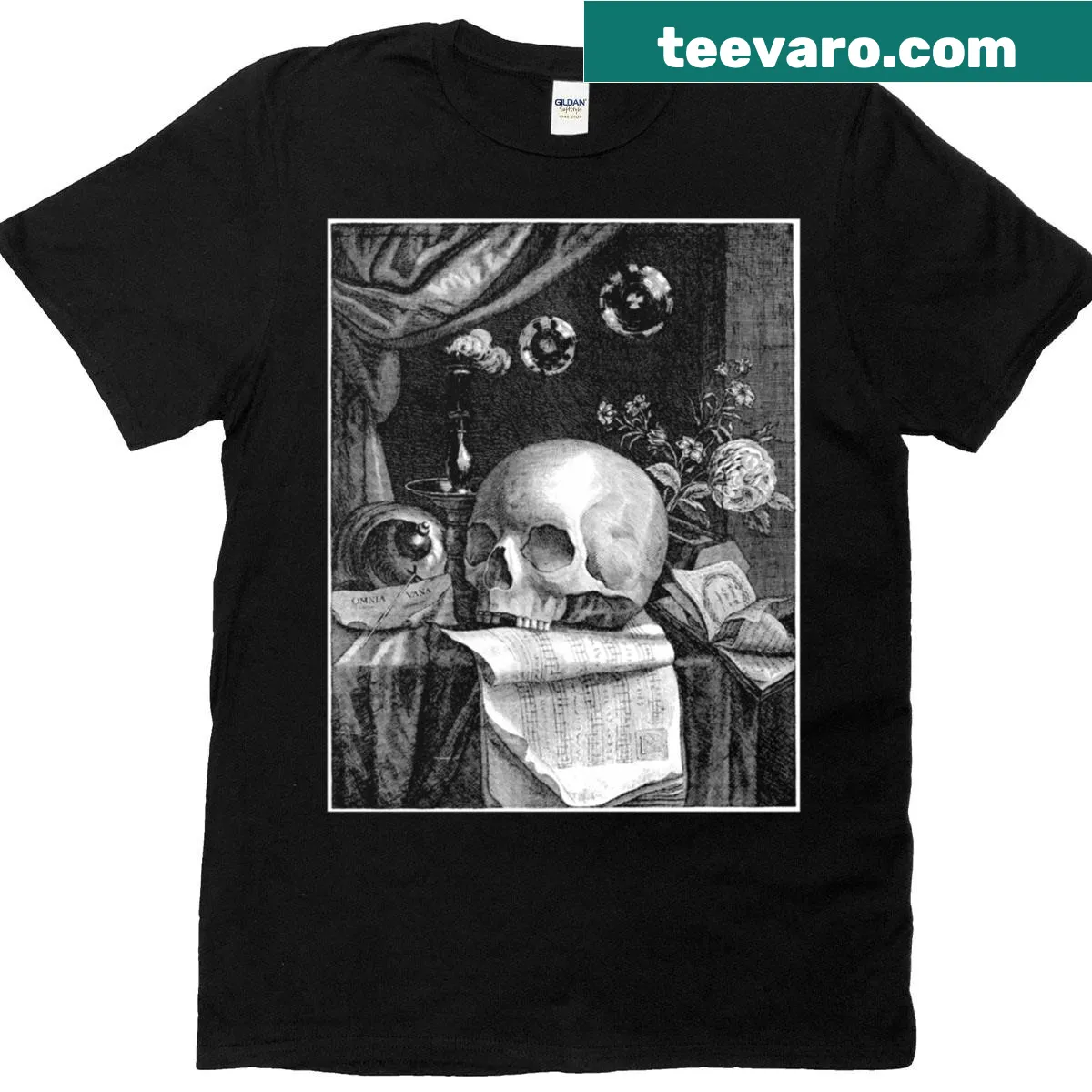 Goth t-shirt featuring a detailed skeleton illustration — on a men's t-shirt