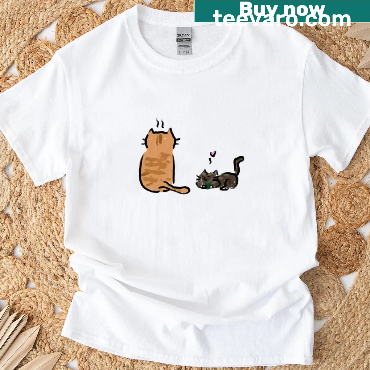 Illustration of a grumpy cat with a loving expression — on a men's t-shirt
