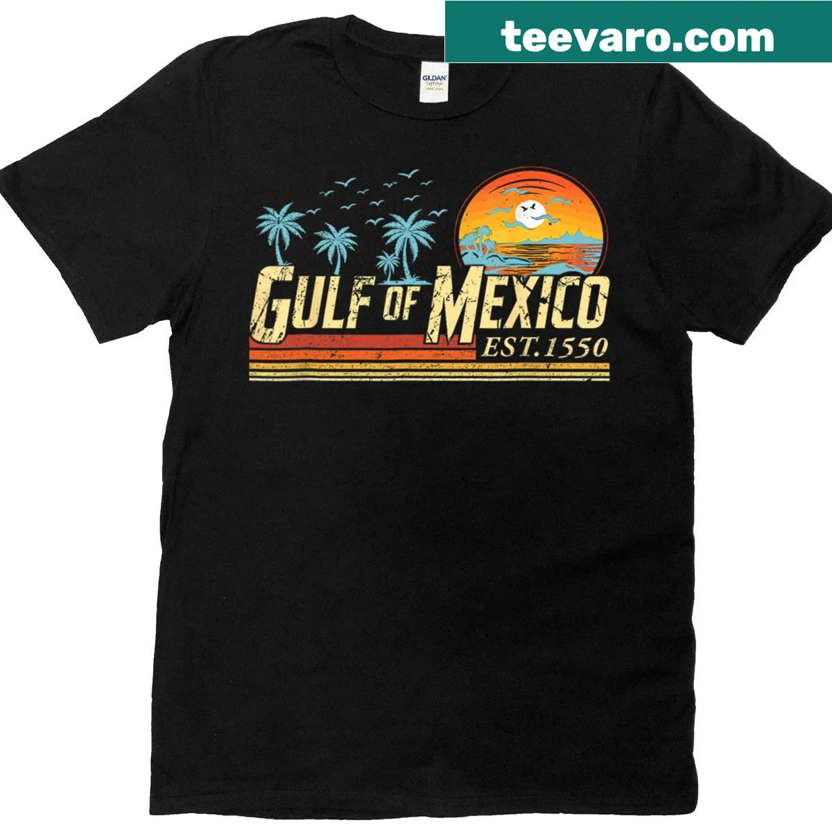 Retro vintage beach men t-shirt with Gulf of Mexico Forever 1550 text — on a men's t-shirt