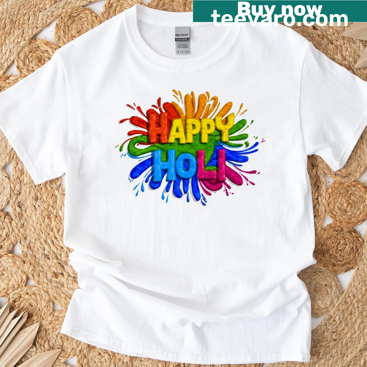T-shirt showcasing playful graphics for the Holi festival for men and kids. — on a men's t-shirt